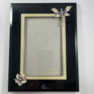 Dragonfly and Flower 4x6 Picture Frame, Black Enamel, Off-White, Purple, Pretty